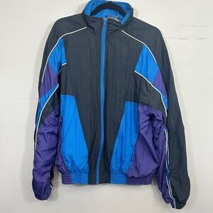 VTG 80's Windbreaker Jacket Men Medium Purple Blue Geometric Nylon Date Function